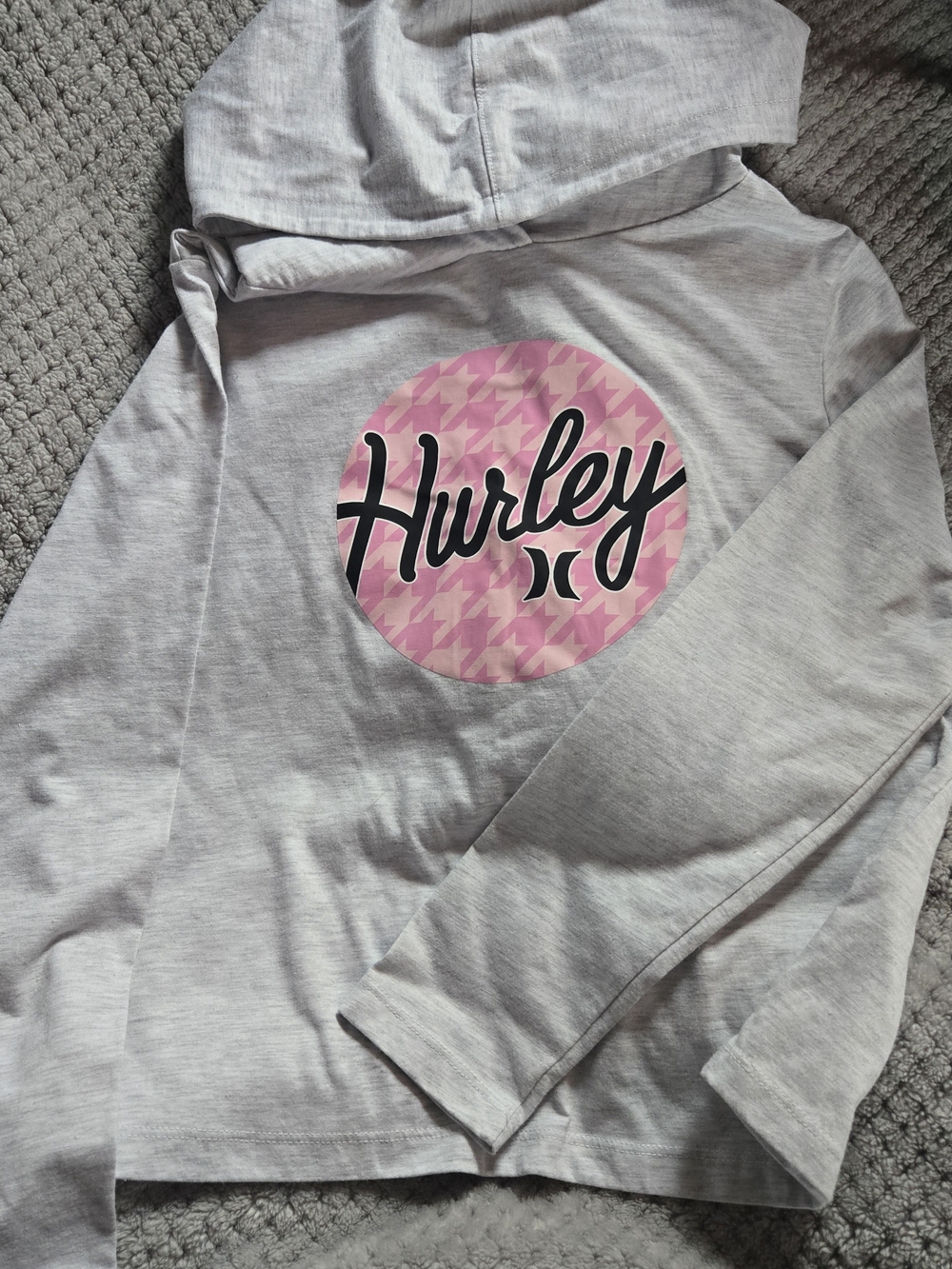 Hurley Girls Light Gray Hoodie with Pink Logo - LG 10-12 Yrs
